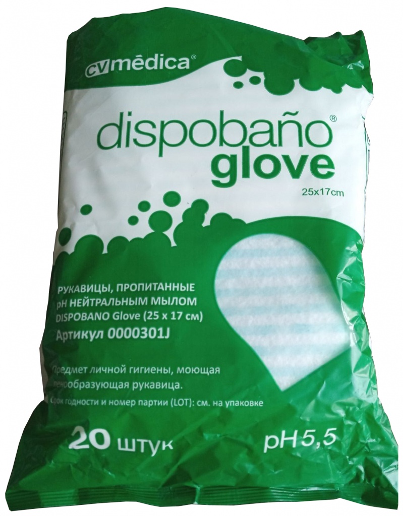 Пенообразующая рукавица, пропитанная pH-нейтральным мылом DISPOBANO Glove - 0000301J